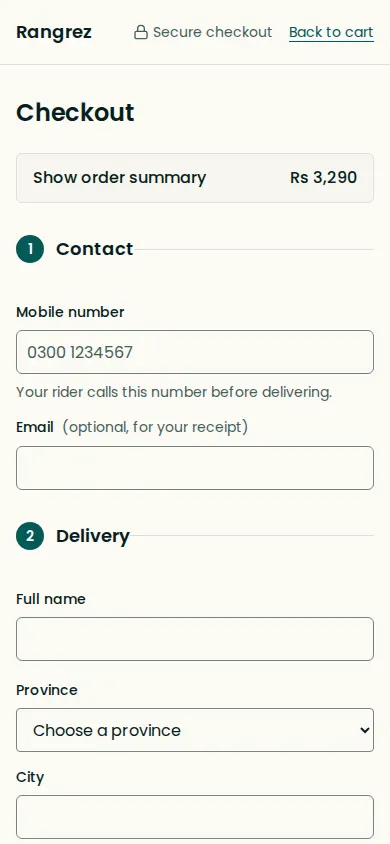 The same checkout on a phone